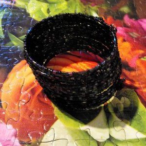 Beautiful Thick Matalic Black Beaded Bracket!* 3/$10